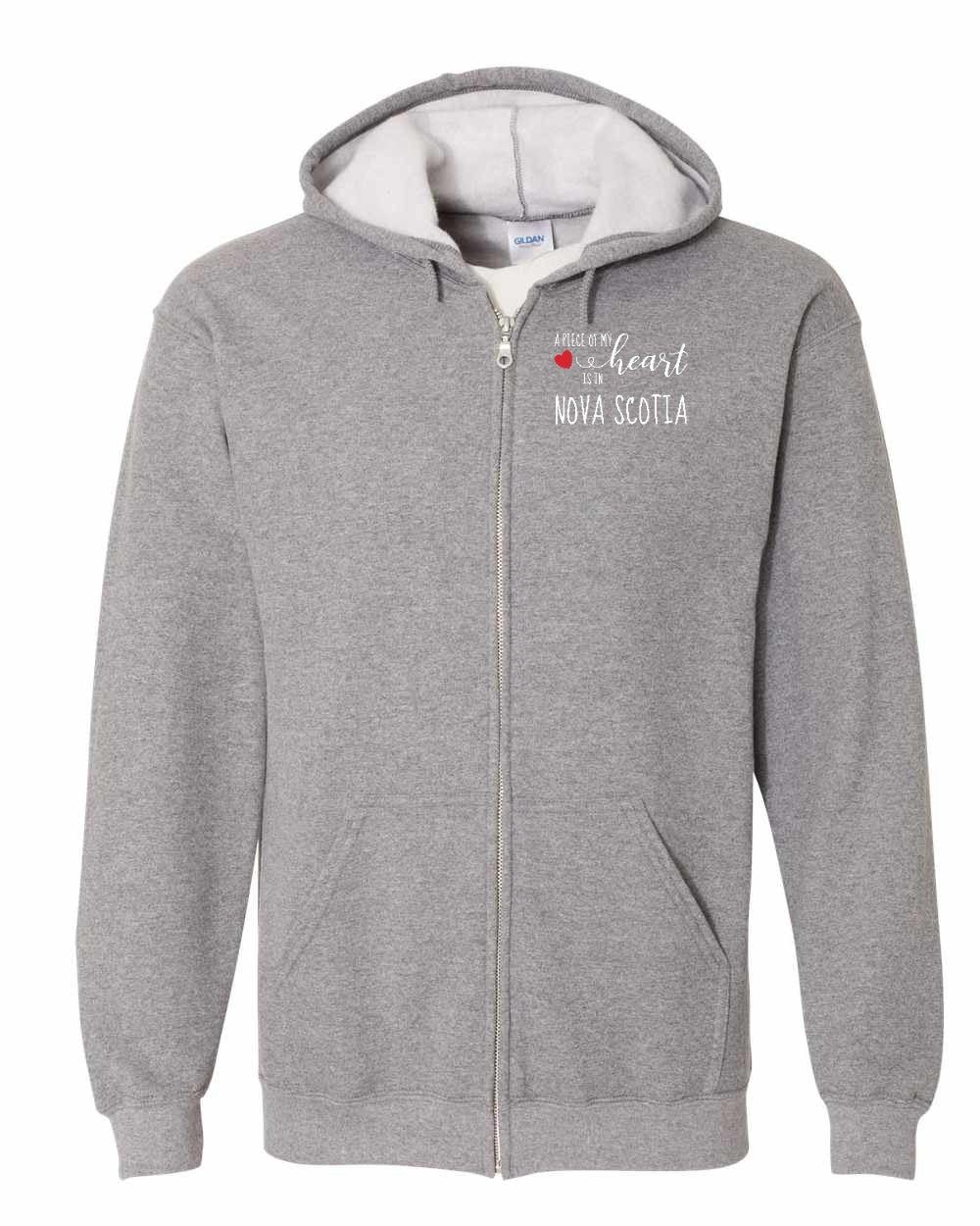 A piece of My heart in NS (Red Heart) Left Chest and Back Zip Hoodie - Unisex