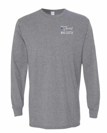 A piece of My heart in Nova Scotia (Tartan Heart) Left Chest and Back Long Sleeve Tee