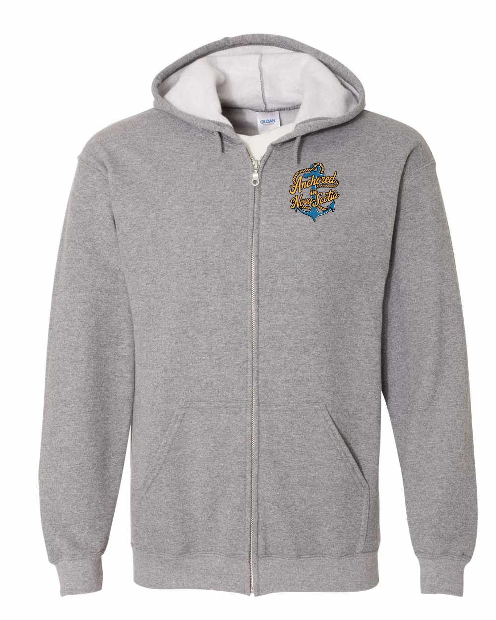 Anchored in Nova Scotia (New Design) Left Chest and Back zip-hoodie