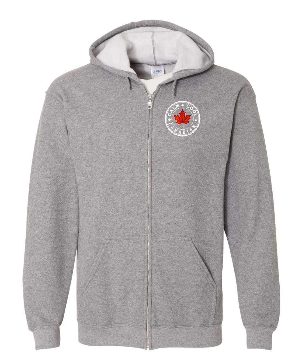 Calm Cool Canadian Leaf Left Chest and Back Zip Hoodie - Gildan Canada (sewn Internationally) - Unisex