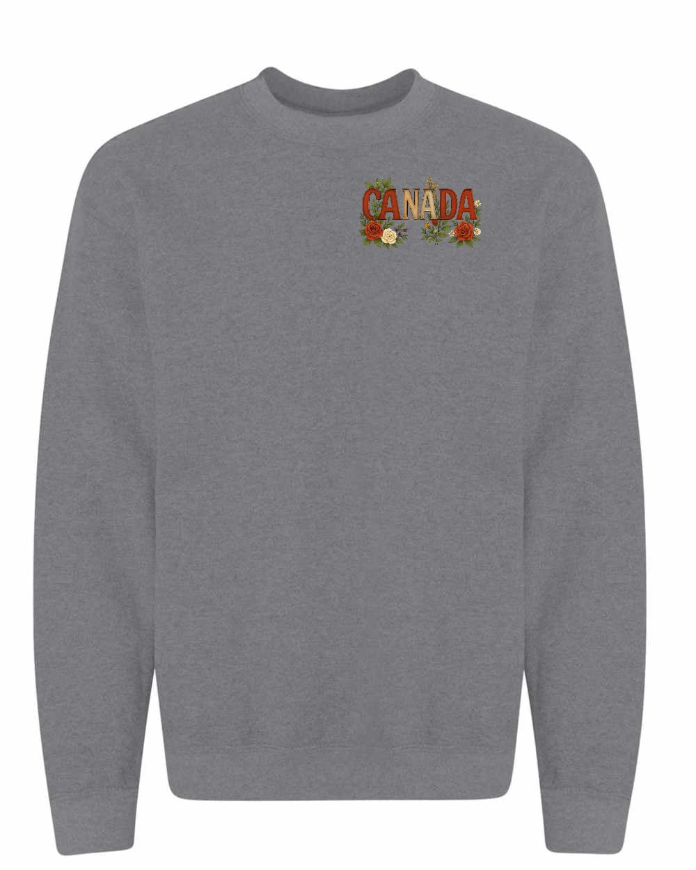 Canada Flowers Left Chest and Back Crewneck Sweatshirt - Gildan Canada (sewn Internationally) - Unisex