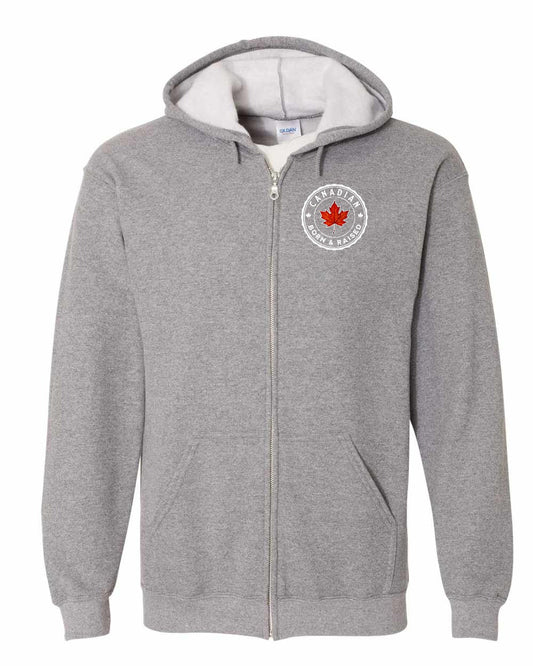 Canadian Born & Rasied Left Chest Zip Hoodie - Gildan Canada (sewn Internationally)