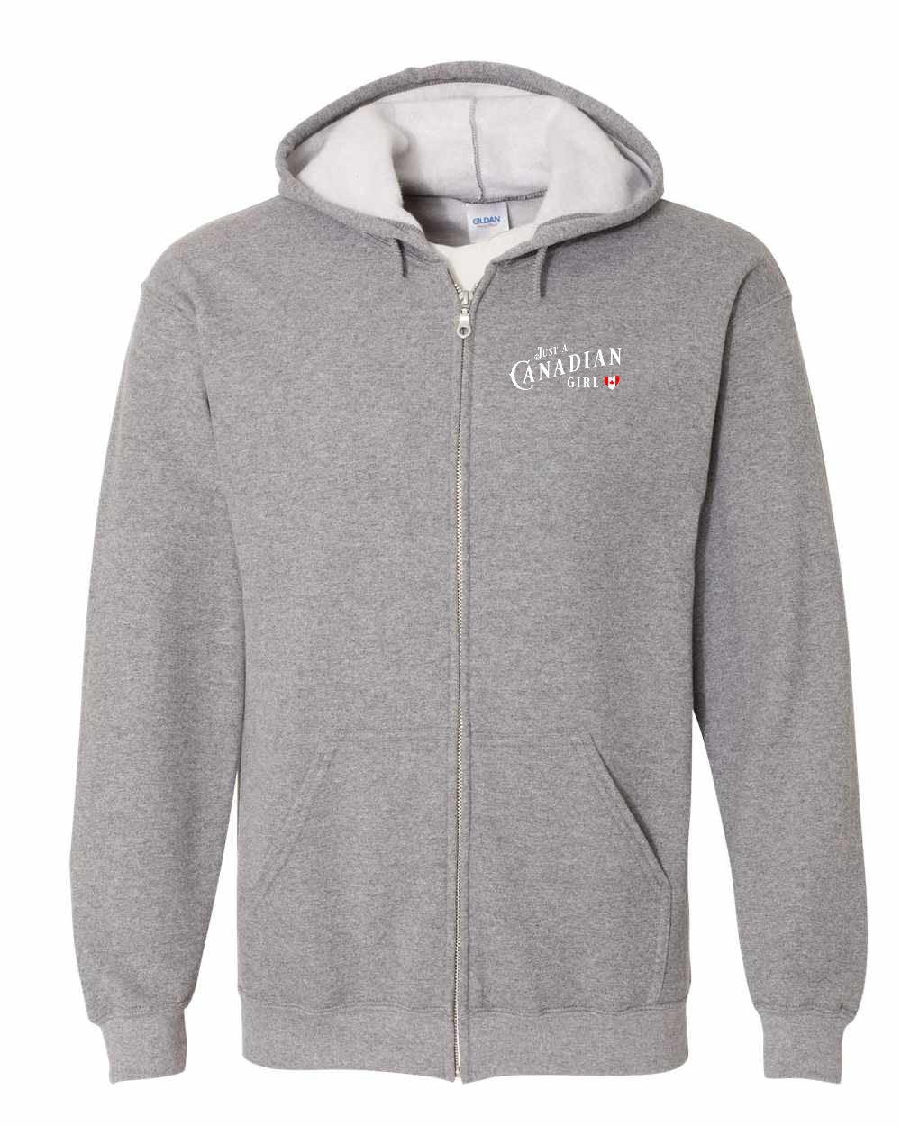 Just A Canadian Girl (Heart Flag) Left Chest Zip Hoodie - Gildan Canada (sewn Internationally) - Unisex