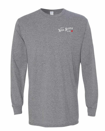 Just a Nova Scotia Girl Red Heart Left Chest Long Sleeve Tee