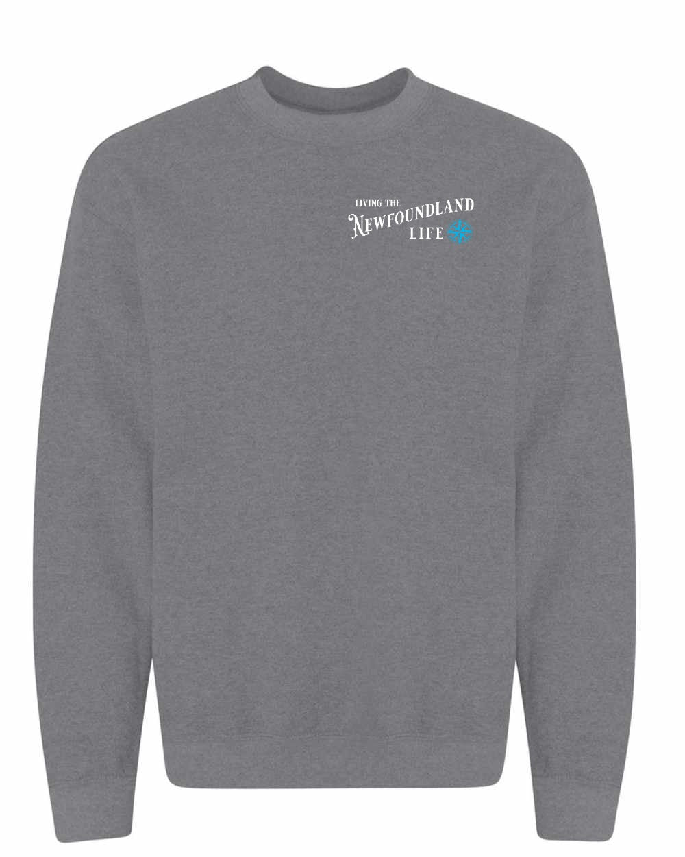 Living the NFLD Life blue Left Chest and Back Crewneck Sweatshirt - Unisex