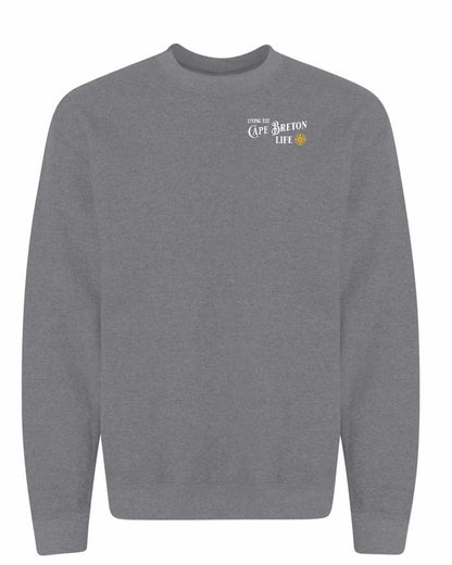 Living the Cape Breton Life yellow Left Chest and Back Crewneck Sweatshirt