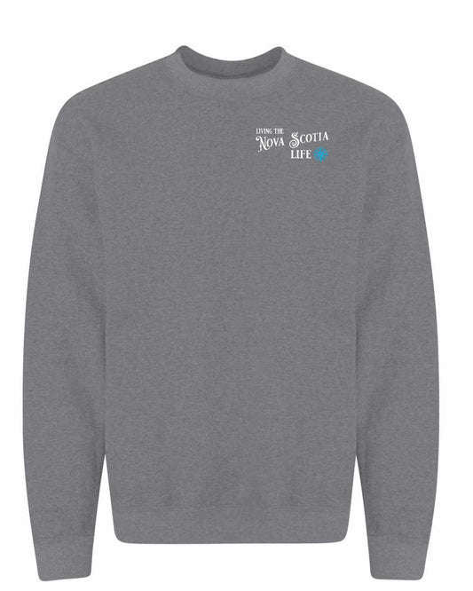 Living the Nova Scotia Life blue Left Chest crew-neck