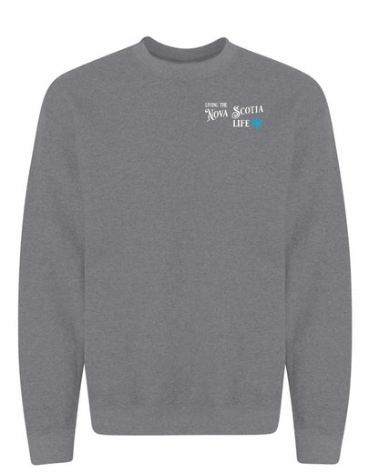 Living the Nova Scotia Life blue Left Chest and Back crew-neck