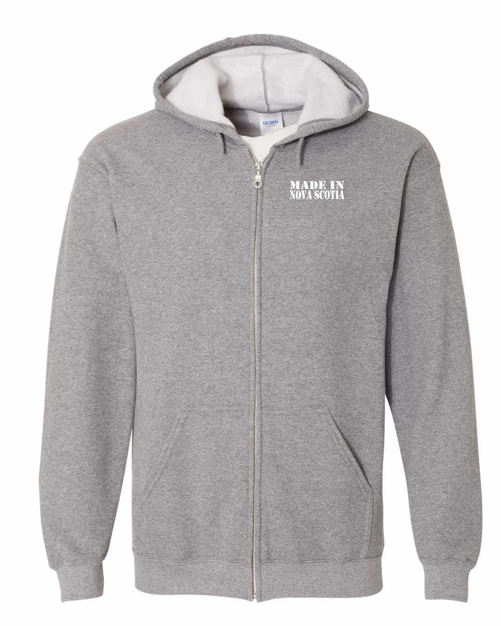 Made In Nova Scotia ( White Lettering) Left Chest zip-hoodie