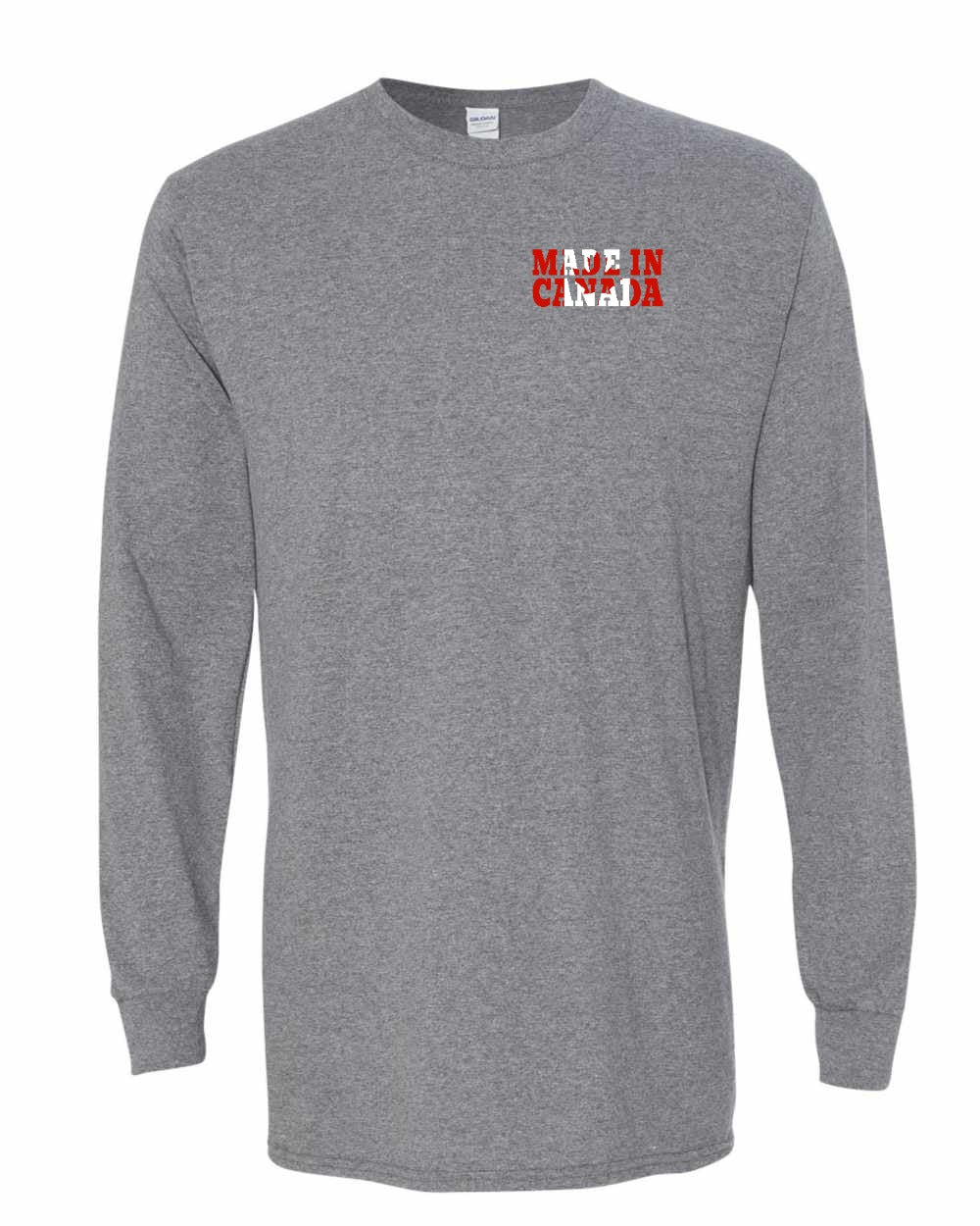 Made in Canada Flag Background Left Chest and Back Long Sleeve