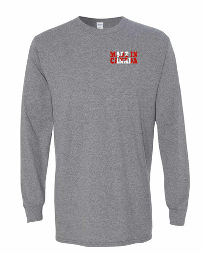 Made in Canada Flag Background Left Chest and Back Long Sleeve