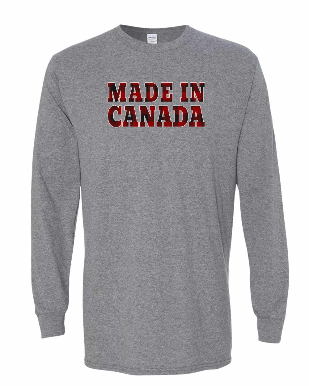 Made in Canada Plaid Background Long Sleeve - Gildan Canada (sewn Internationally) - Unisex