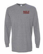 Made in Canada Plaid Background Left Chest and Back Long Sleeve - Gildan Canada (sewn Internationally) - Unisex