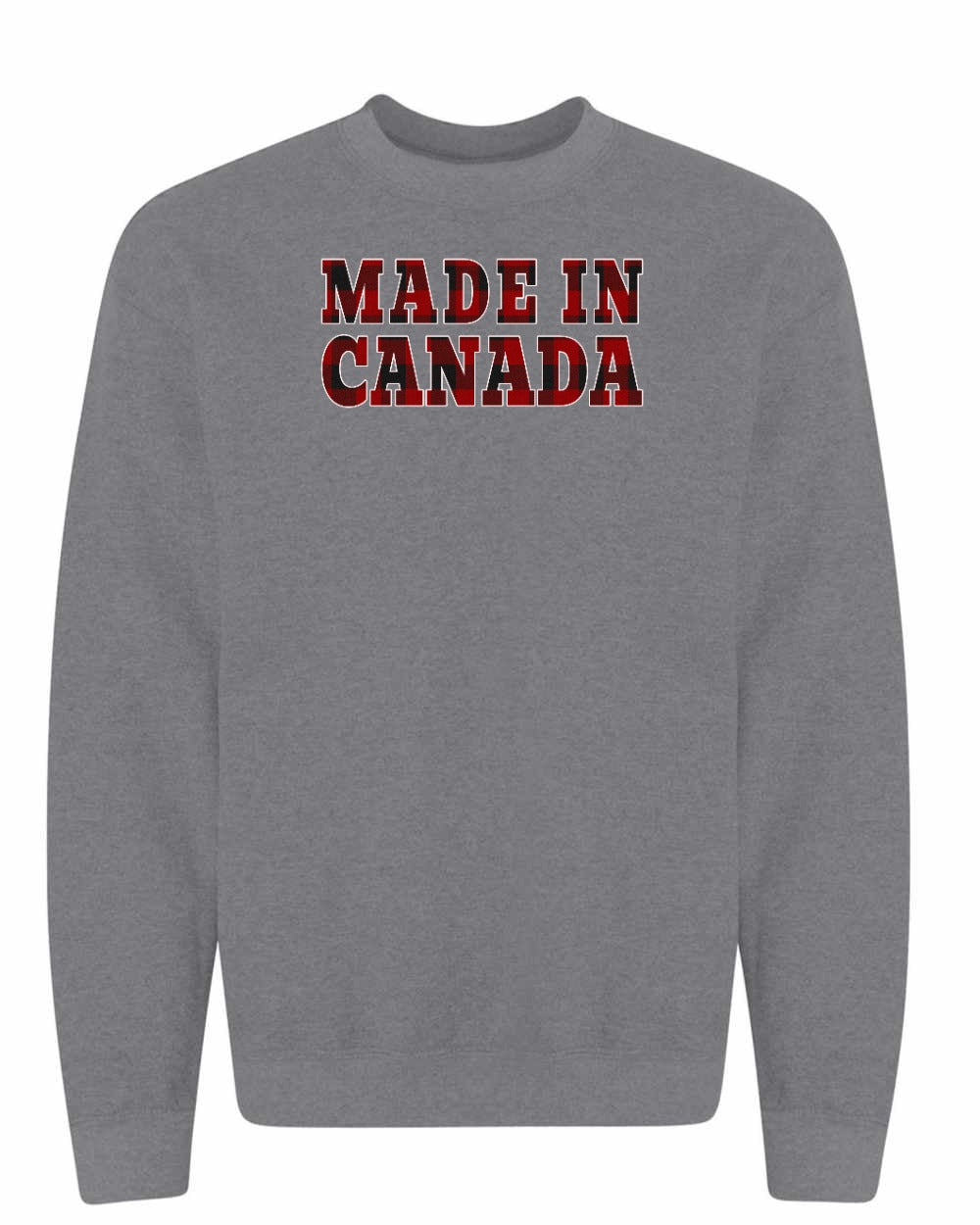 Made in Canada Plaid Background Crewneck Sweatshirt - Gildan Canada (sewn Internationally) - Unisex