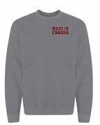 Made in Canada Plaid Background Left Chest and Back Crewneck Sweatshirt - Gildan Canada (sewn Internationally) - Unisex