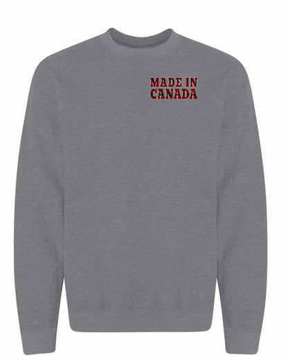 Made in Canada Plaid Background Left Chest and Back Crewneck