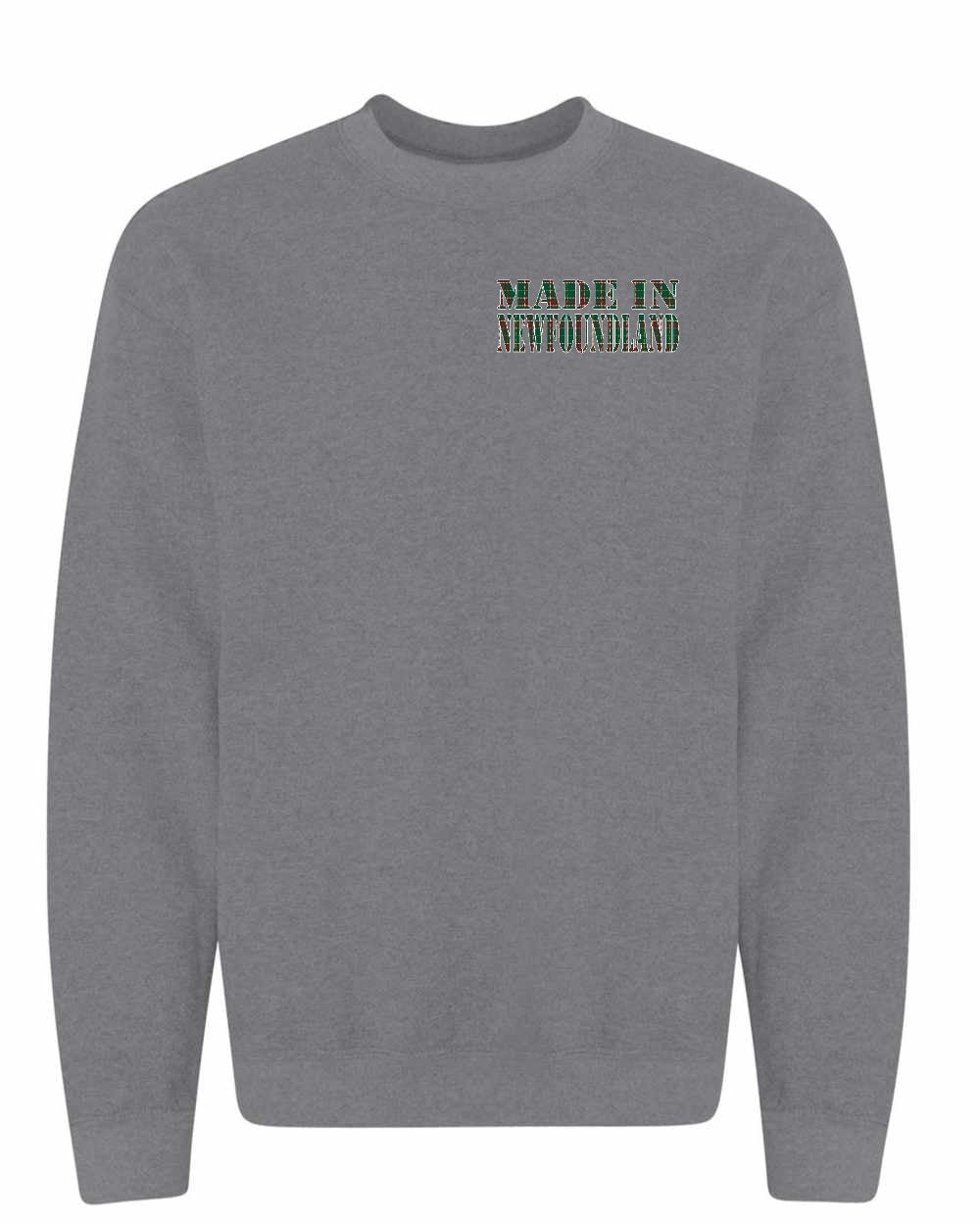 Made In Newfoundland ( Tartan Lettering) Left Chest Crewneck Sweatshirt