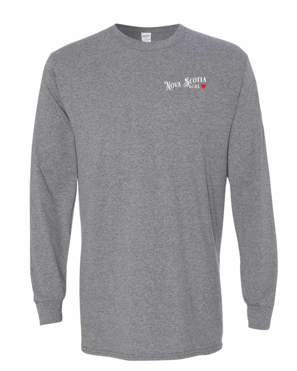 Nova Scotia Girl Red Heart Left Chest and Back Long Sleeve Tee