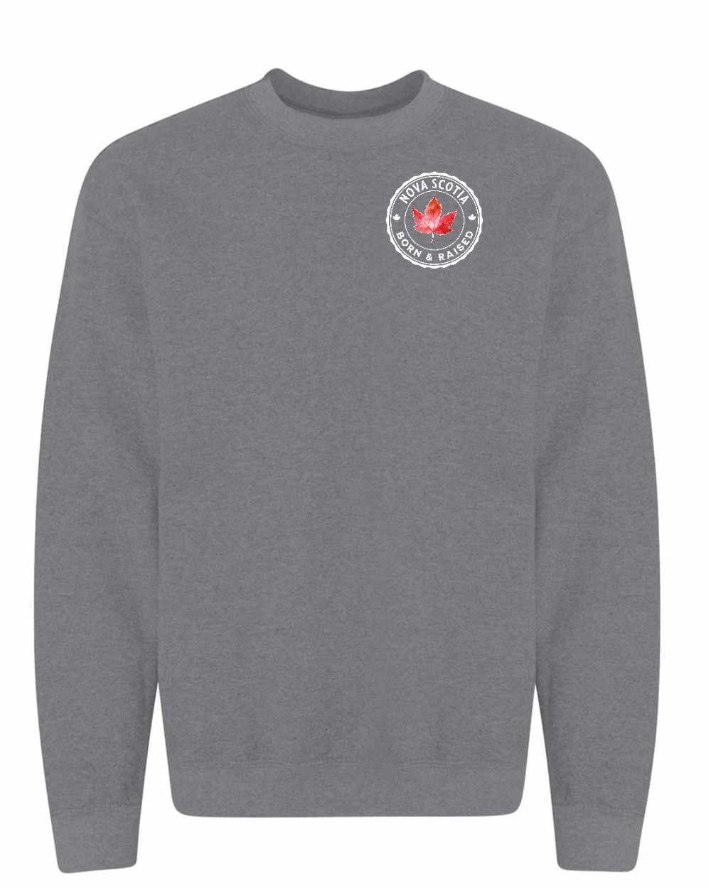 Born and Rasied NS Left Chest and Back Crewneck Sweatshirt - Gildan Canada (sewn Internationally) - Unisex