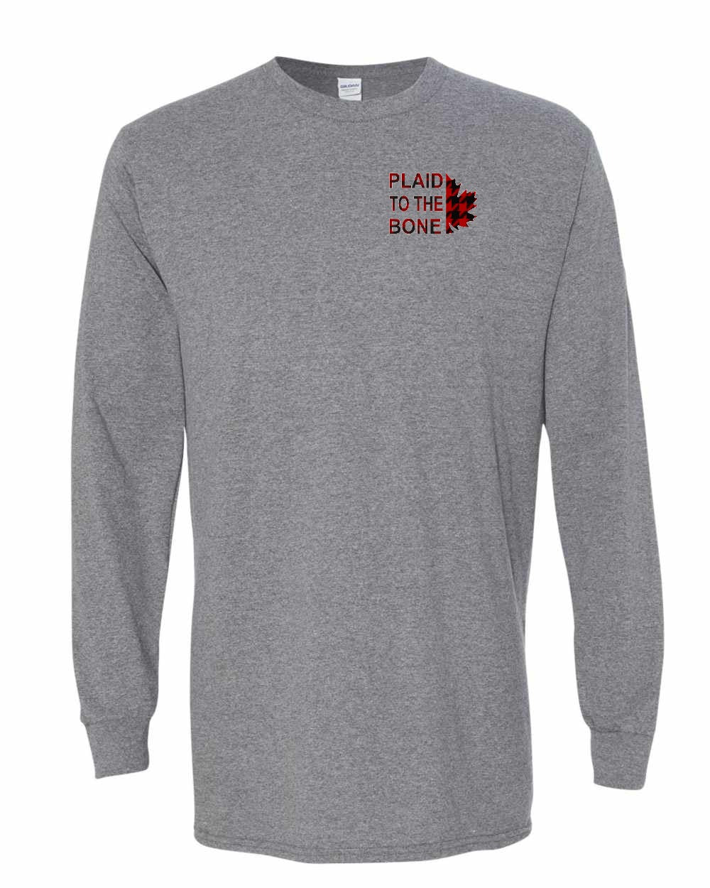 Plaid to the Bone Stacked Leaf Left Chest Long Sleeve - Gildan Canada (sewn Internationally) - Unisex