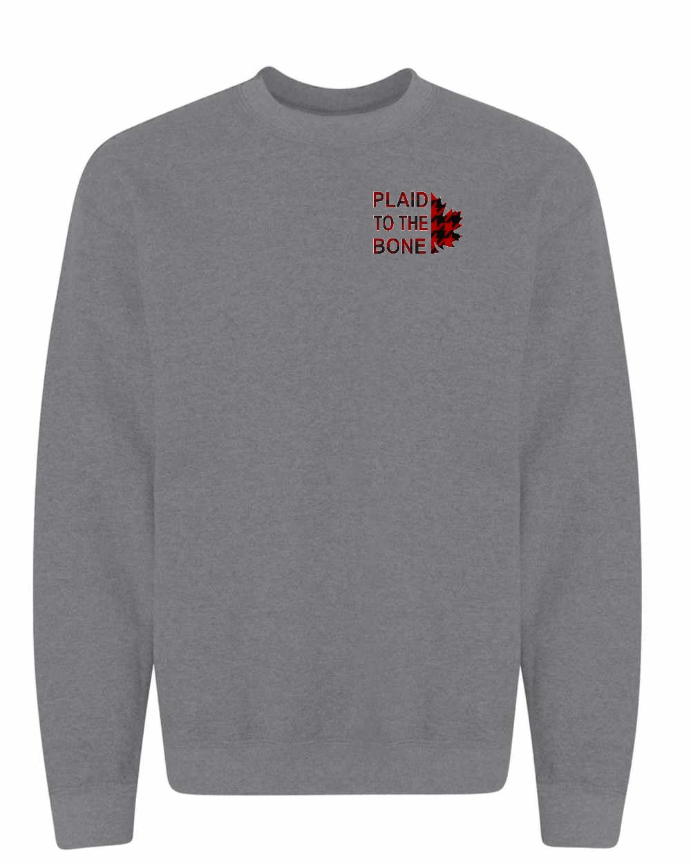 Plaid to the Bone Stacked Leaf Left Chest and Back Crewneck