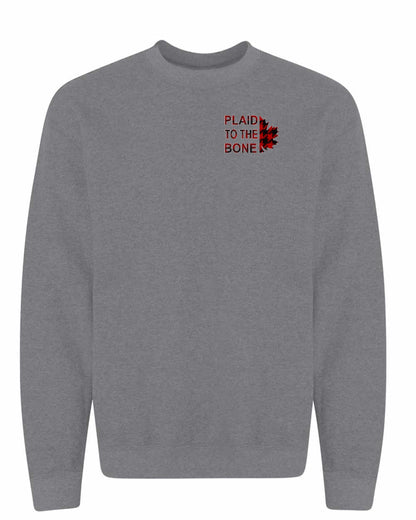 Plaid to the Bone Stacked Leaf Left Chest Crewneck