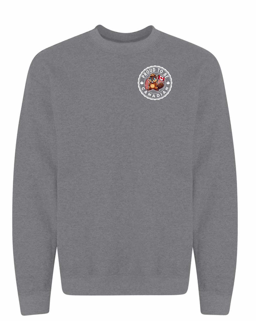 Proud to be Canadian Beaver Left Chest and Back Crewneck Sweatshirt - Gildan Canada (sewn Internationally) - Unisex