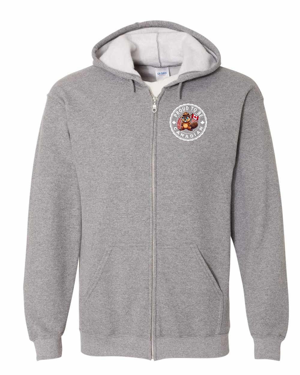 Proud to be Canadian Beaver Left Chest Zip Hoodie - Gildan Canada (sewn Internationally) - Unisex