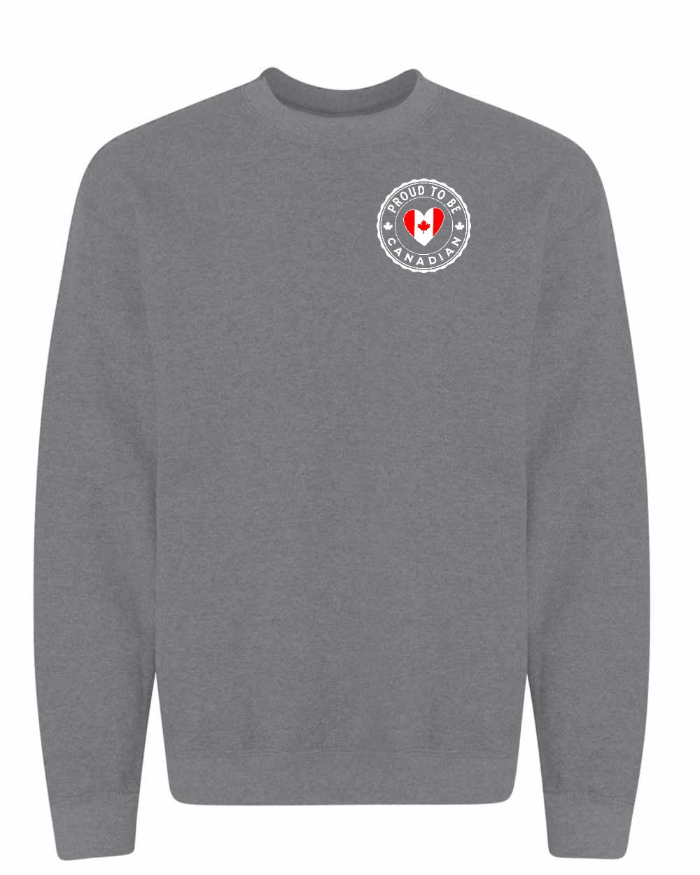 Proud to be Canadian Heart Flag Left Chest and Back Crewneck Sweatshirt - Gildan Canada (sewn Internationally) - Unisex