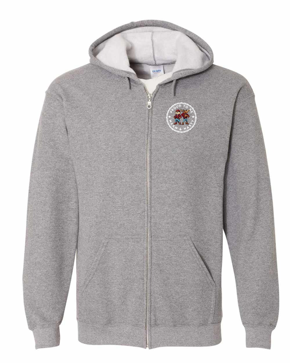 Proud Mean & Nasty Beaver and Moose Left Chest and Back Zip Hoodie - Gildan Canada (sewn Internationally) - Unisex