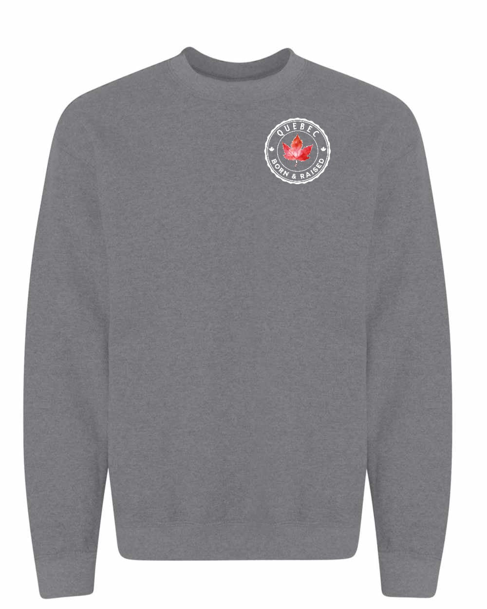 Born and Raised Quebec Left Chest and Back Crewneck Sweatshirt - Gildan Canada (sewn Internationally) - Unisex