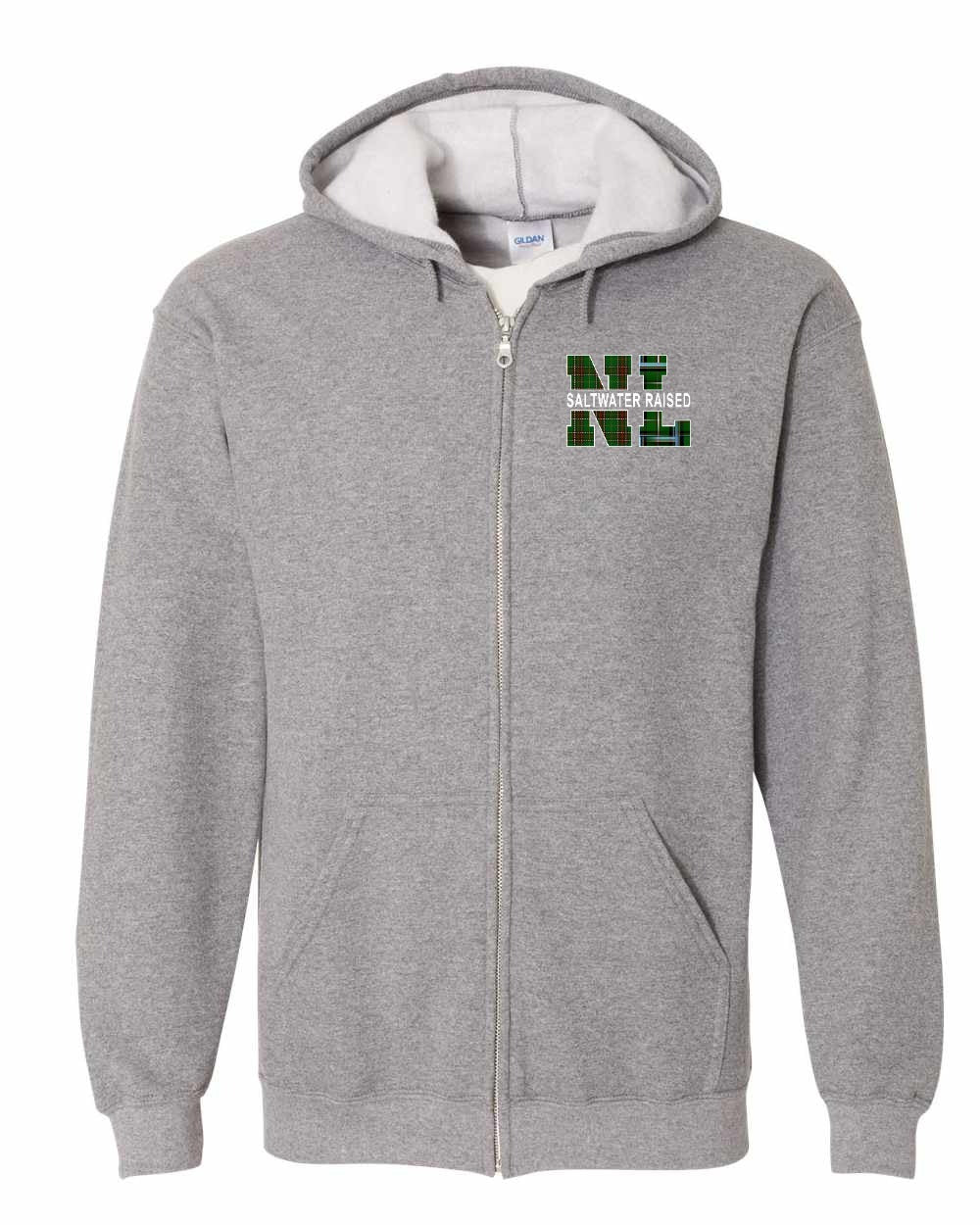 NFLD and Labrador Saltwater Raised Left Chest and Back Zip Hoodie - Unisex