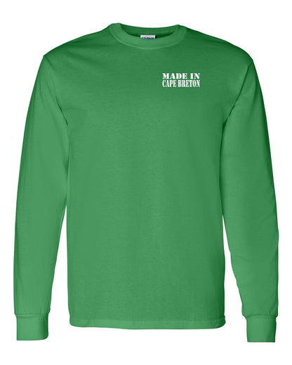 Made In Cape Breton White Left Chest and Back Long Sleeve Tee