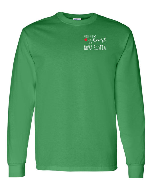 A piece of My heart in Nova Scotia (Red Heart) Left Chest and Back Long Sleeve Tee