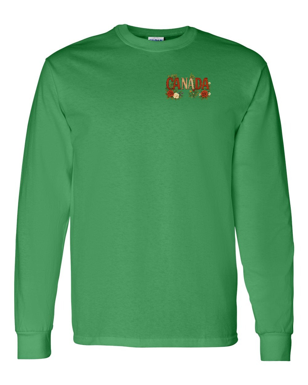 Canada Flowers Left Chest and Back Long Sleeve - Gildan Canada (sewn Internationally) - Unisex