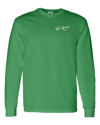 Just a Nova Scotia Girl Red Heart Left Chest Long Sleeve Tee