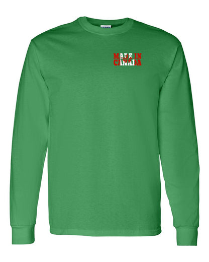 Made in Canada Flag Background Left Chest and Back Long Sleeve