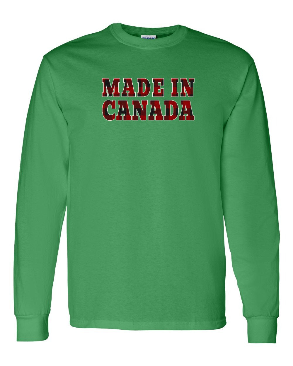 Made in Canada Plaid Background Long Sleeve - Gildan Canada (sewn Internationally) - Unisex