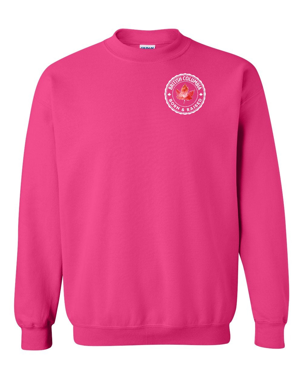 Born and Raised British Columbia Left Chest Crewneck Sweatshirt - Gildan Canada (sewn Internationally) - Unisex