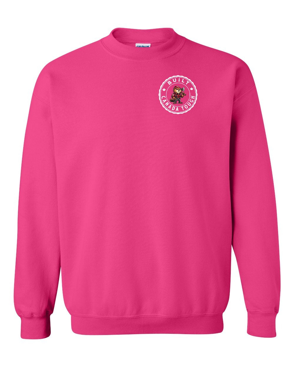 Built Canada Tough Male Beaver Left Chest and Back Crewneck Sweatshirt - Gildan Canada (sewn Internationally) - Unisex