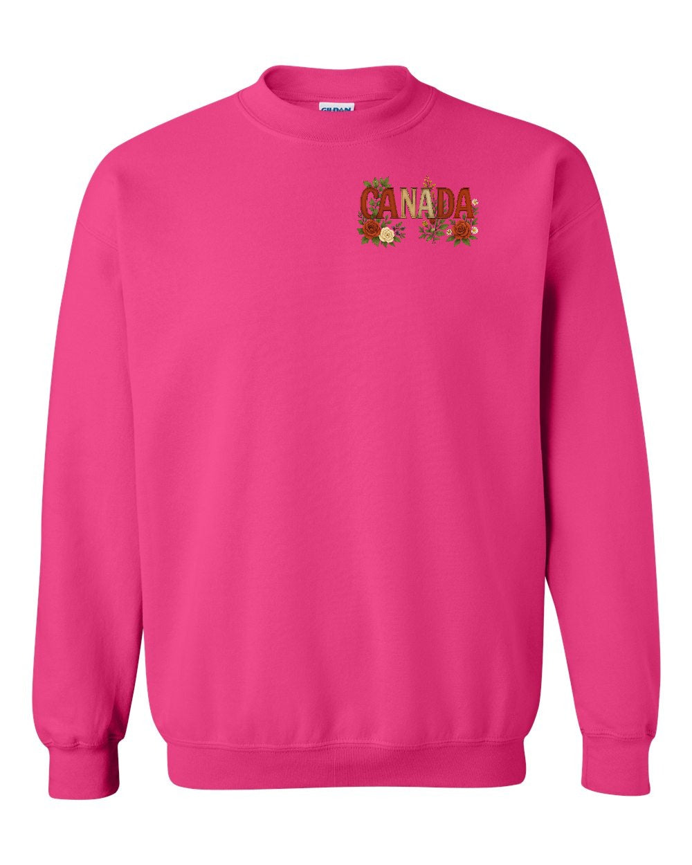 Canada Flowers Left Chest Crewneck Sweatshirt - Gildan Canada (sewn Internationally) - Unisex