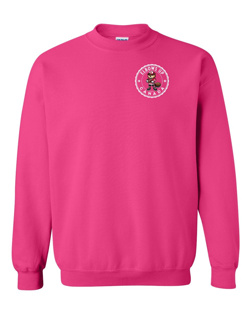 Elbows up Beaver Left Chest and Back Crewneck Sweatshirt - Gildan Canada (sewn Internationally) - Unisex