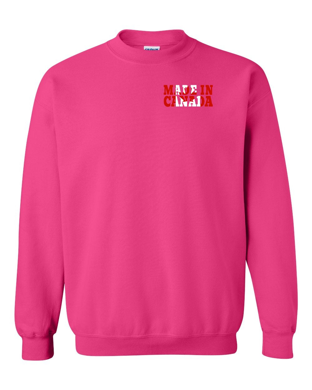 Made in Canada Flag Background Left Chest and Back Crewneck Sweatshirt - Gildan Canada (sewn Internationally) - Unisex