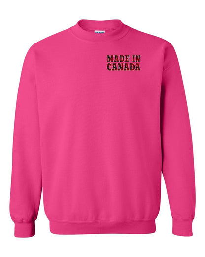 Made in Canada Plaid Background Left Chest and Back Crewneck