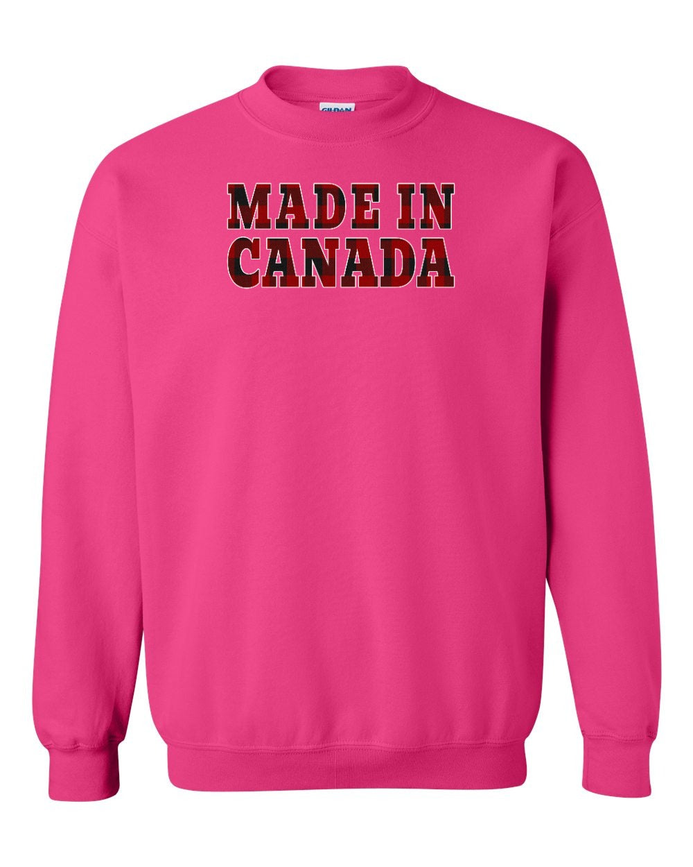 Made in Canada Plaid Background Crewneck Sweatshirt - Gildan Canada (sewn Internationally) - Unisex