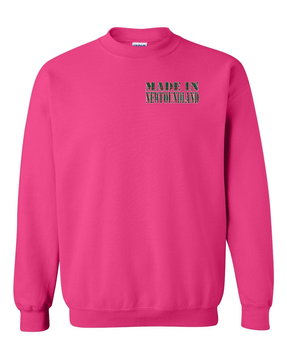 Made In NFLD ( Tartan Lettering) Left Chest and Back Crewneck Sweatshirt - Unisex