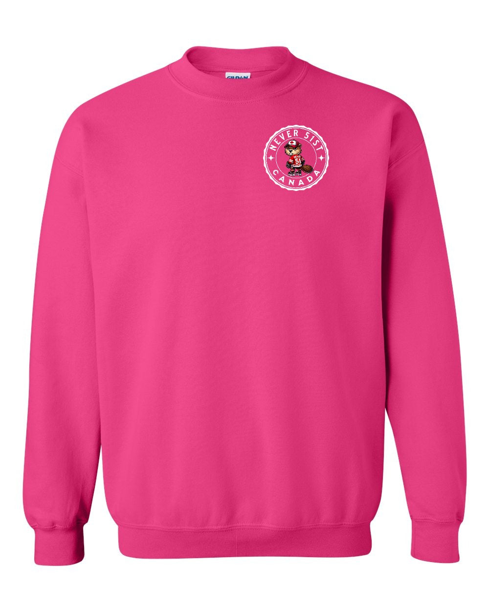 Never 51st Beaver Left Chest and Back Crewneck Sweatshirt - Gildan Canada (sewn Internationally) - Unisex