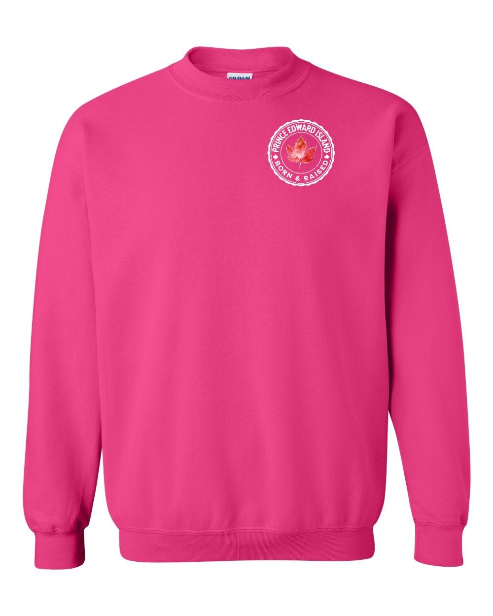 Born and Raised PEI Left Chest Crewneck Sweatshirt - Gildan Canada (sewn Internationally) - Unisex
