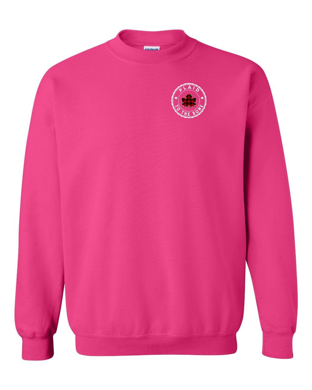 Plaid to the Bone Circle Leaf Left Chest Crewneck Sweatshirt - Gildan Canada (sewn Internationally) - Unisex