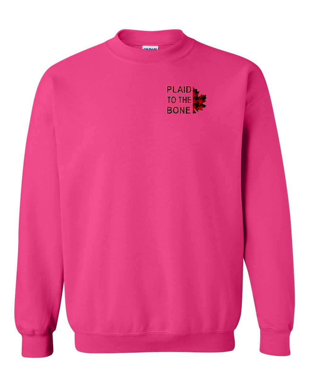 Plaid to the Bone Stacked Leaf Left Chest Crewneck